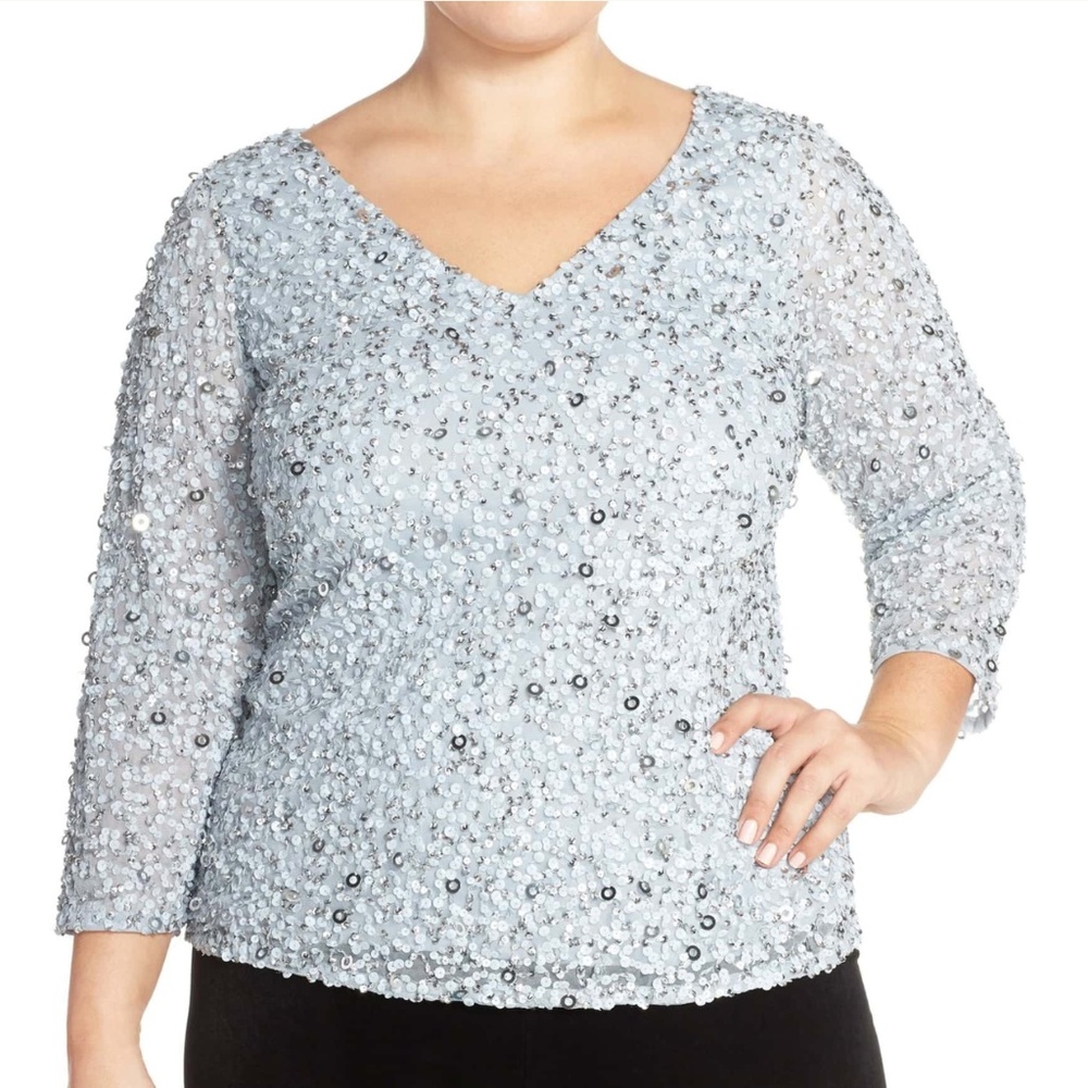 Adrianna Papell Women's V-neck Sequin Mesh Top